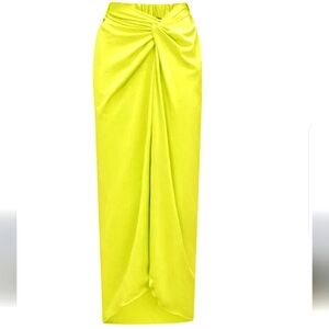 New Unbranded Knotted Ruched Maxi Skirt Sarong NWOT Sz. Small Neon Yellow